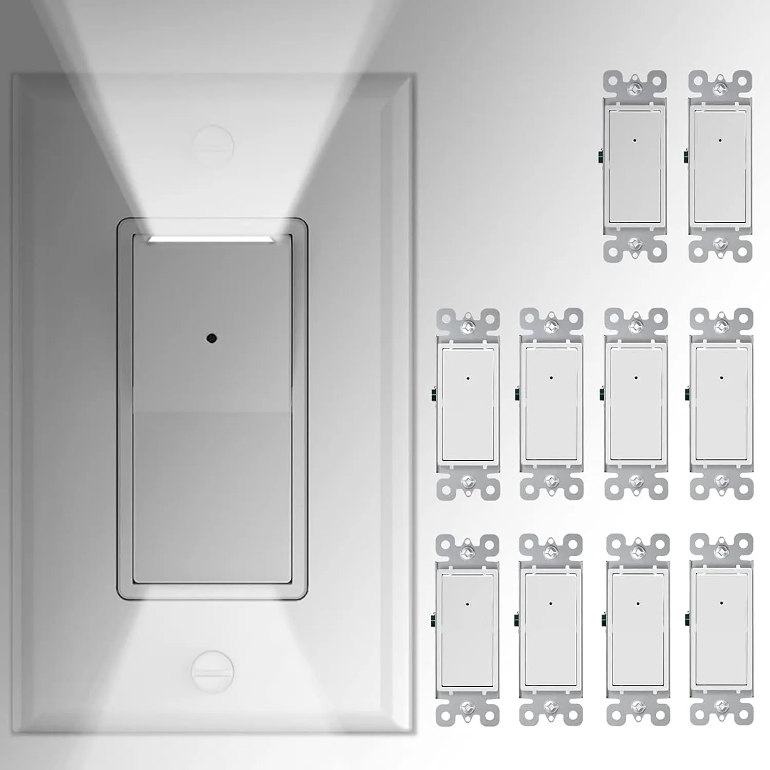 10 Pack 3 Way Wall Light Switch With Led Night Light 15Amp 120/277Volt Decora