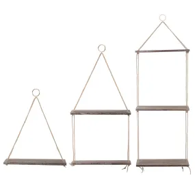 1/2/3 Tiers Wall Mounted Storage Holder Wooden Hanging Rope Shelf Floating Rack