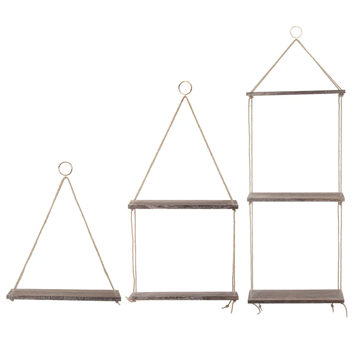 1/2/3 Tiers Wall Mounted Storage Holder Wooden Hanging Rope Shelf Floating Rack