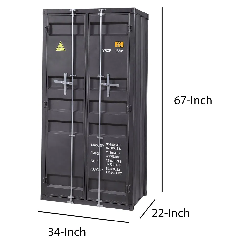 2 Door Storage Wardrobe with  Gunmetal Gray Finish and Cremone Bolts, Gray By Casagear Home