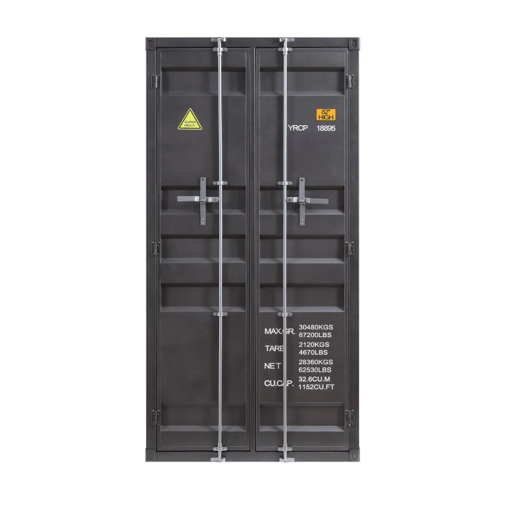 2 Door Storage Wardrobe with  Gunmetal Gray Finish and Cremone Bolts, Gray By Casagear Home
