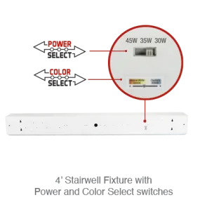 4 Foot LED Stairwell Light, 5400 Lumens, 30W/35W/45W Selectable, 120-277V, CCT Selectable 3500K/4000K/5000K