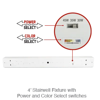 4 Foot LED Stairwell Light, 5400 Lumens, 30W/35W/45W Selectable, 120-277V, CCT Selectable 3500K/4000K/5000K