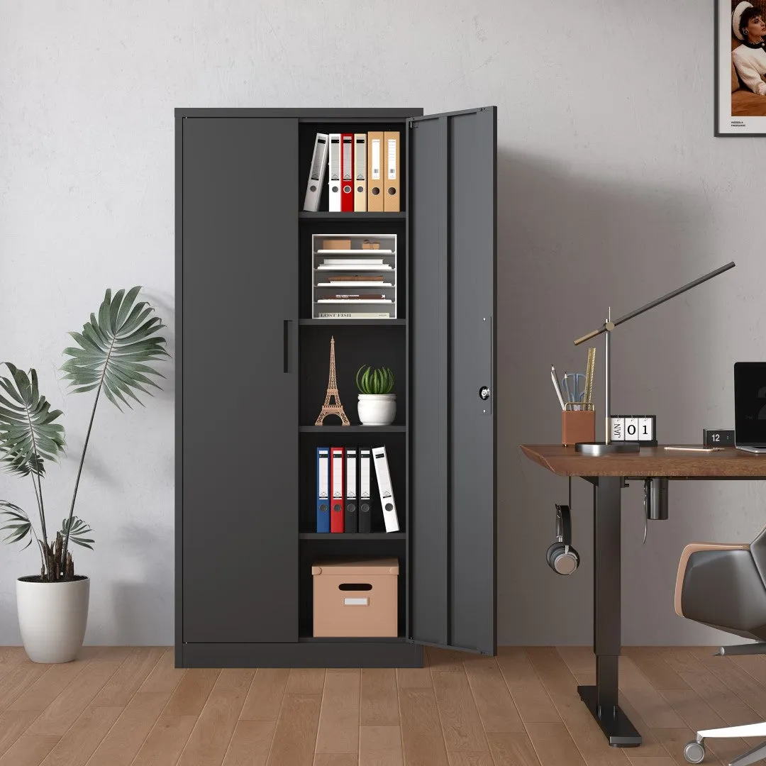 72"H Metal Garage Storage Cabinet, Black Steel Tool Locking Cabinet, 4 Shelves, Tall Cabinet for Garage Systems, Lockable File Cabinet for Home Office, Classroom/Pantry