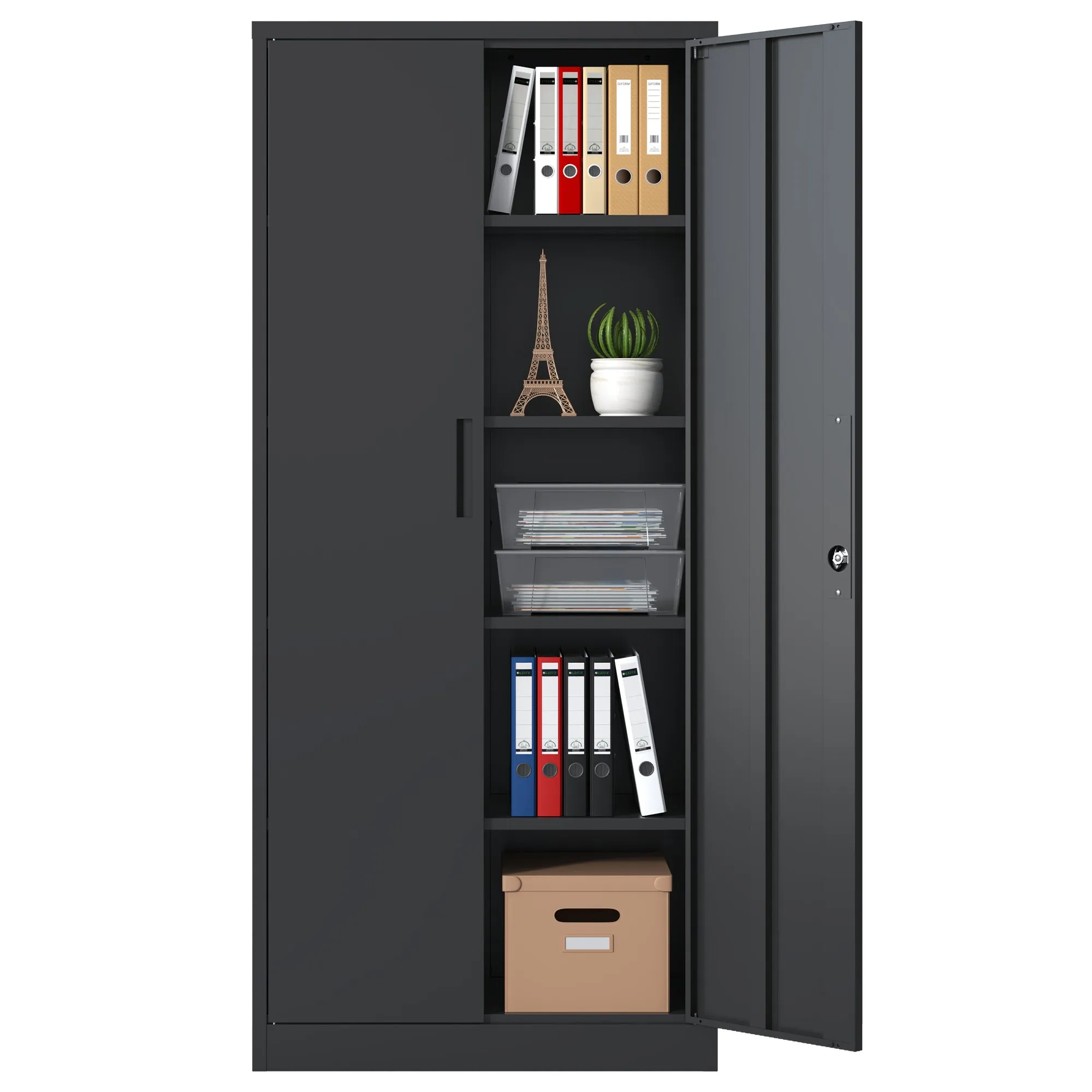 72"H Metal Garage Storage Cabinet, Black Steel Tool Locking Cabinet, 4 Shelves, Tall Cabinet for Garage Systems, Lockable File Cabinet for Home Office, Classroom/Pantry