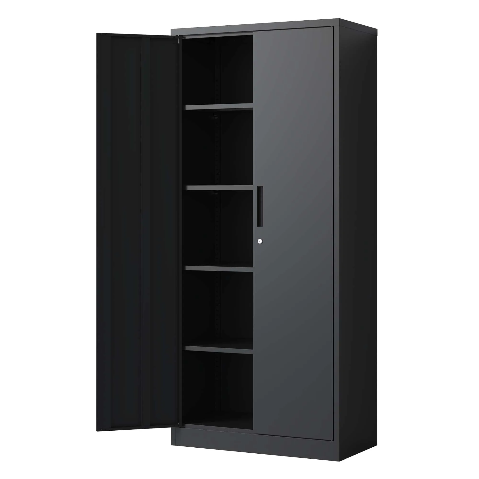 72"H Metal Garage Storage Cabinet, Black Steel Tool Locking Cabinet, 4 Shelves, Tall Cabinet for Garage Systems, Lockable File Cabinet for Home Office, Classroom/Pantry