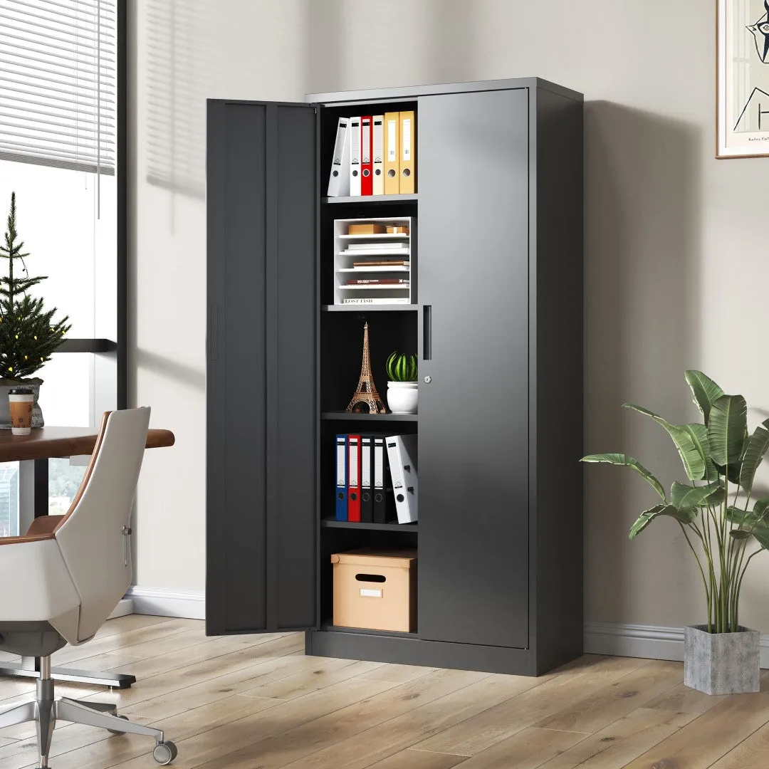 72"H Metal Garage Storage Cabinet, Black Steel Tool Locking Cabinet, 4 Shelves, Tall Cabinet for Garage Systems, Lockable File Cabinet for Home Office, Classroom/Pantry