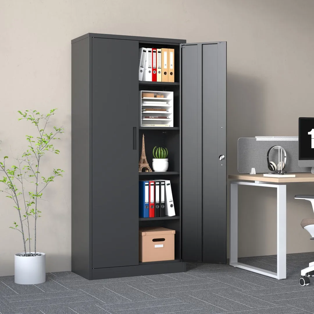 72"H Metal Garage Storage Cabinet, Black Steel Tool Locking Cabinet, 4 Shelves, Tall Cabinet for Garage Systems, Lockable File Cabinet for Home Office, Classroom/Pantry