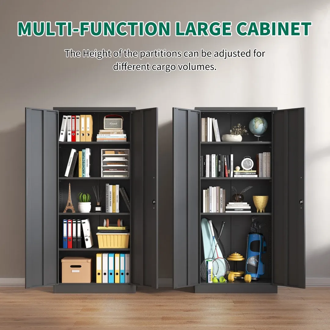 72"H Metal Garage Storage Cabinet, Black Steel Tool Locking Cabinet, 4 Shelves, Tall Cabinet for Garage Systems, Lockable File Cabinet for Home Office, Classroom/Pantry