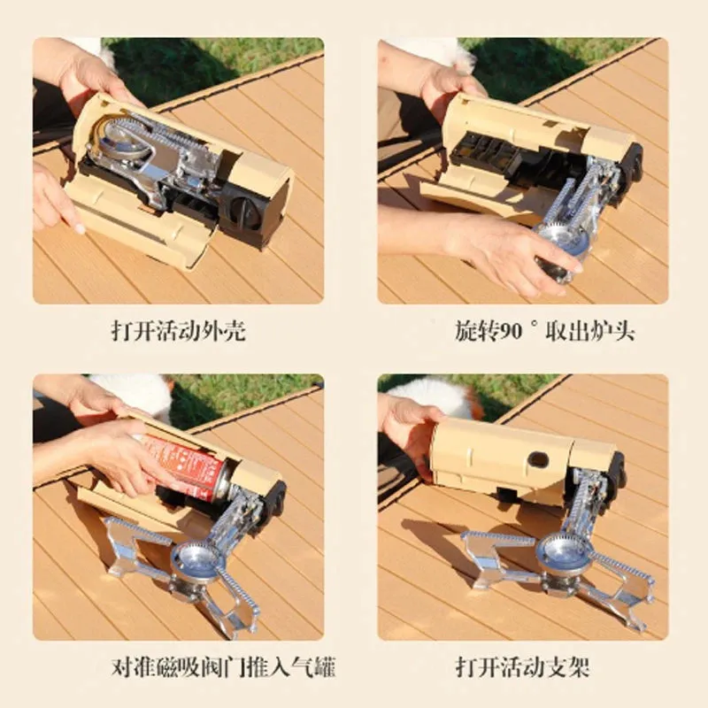 A Scard Type Outdoor Folding Portable Camping Stove Household Cookware Gas Gift Strong Fire and Windproof Kasca Magnetic BBQ
