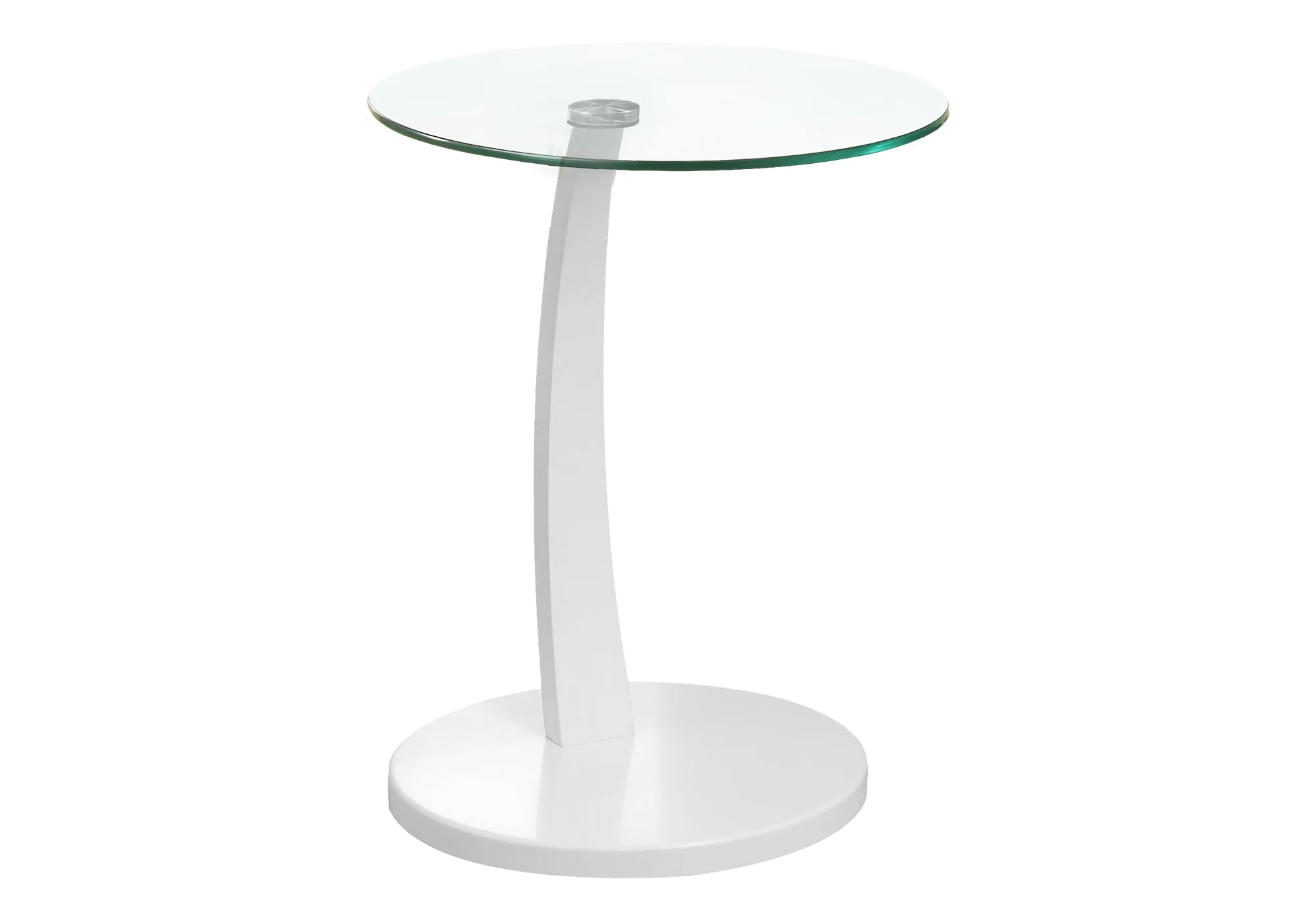Accent Table, C-shaped, End, Side, Snack, Living Room, Bedroom, Clear Tempered Glass, White Laminate, Contemporary, Modern