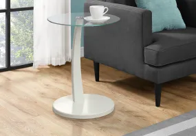 Accent Table, C-shaped, End, Side, Snack, Living Room, Bedroom, Clear Tempered Glass, White Laminate, Contemporary, Modern