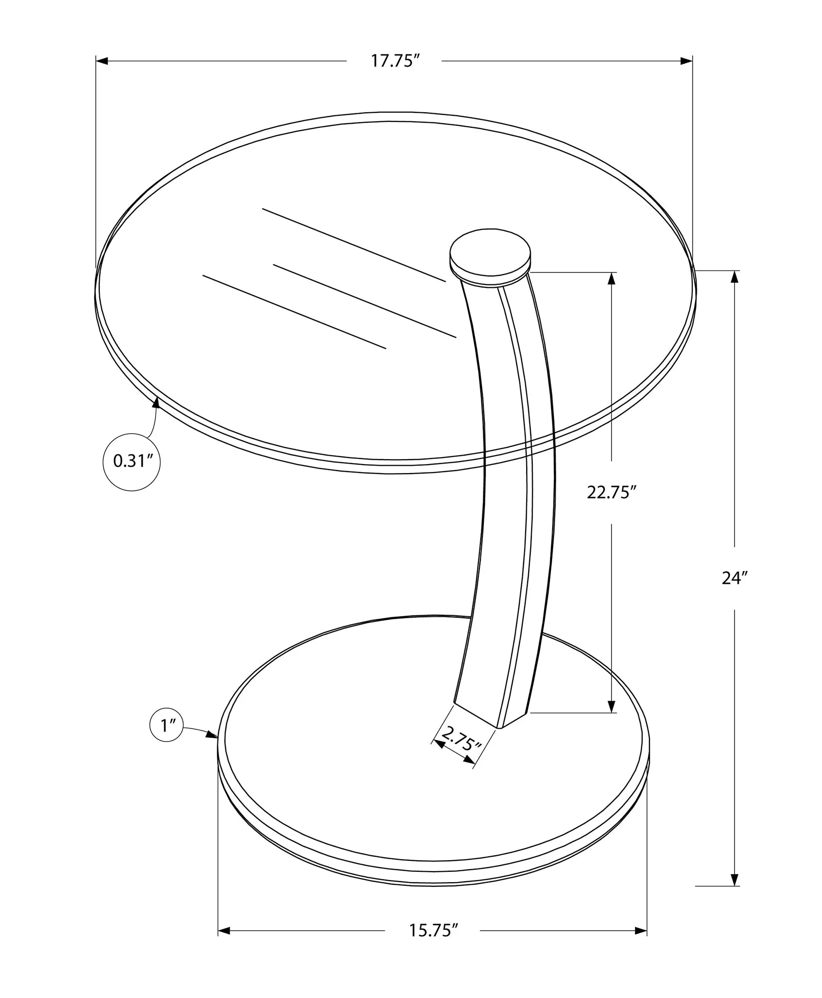 Accent Table, C-shaped, End, Side, Snack, Living Room, Bedroom, Clear Tempered Glass, White Laminate, Contemporary, Modern
