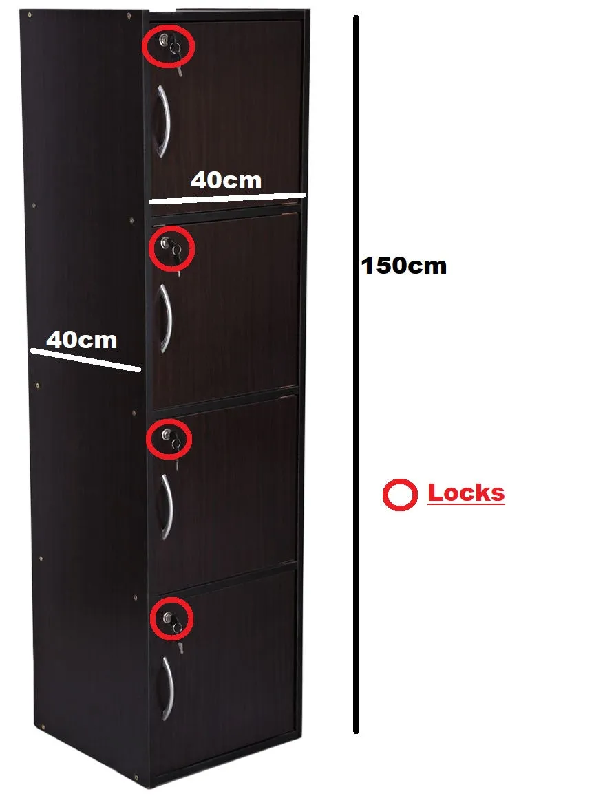 AFT 4 DOOR LOCKABLE WOODEN STORAGE SHELF, DARK BROWN