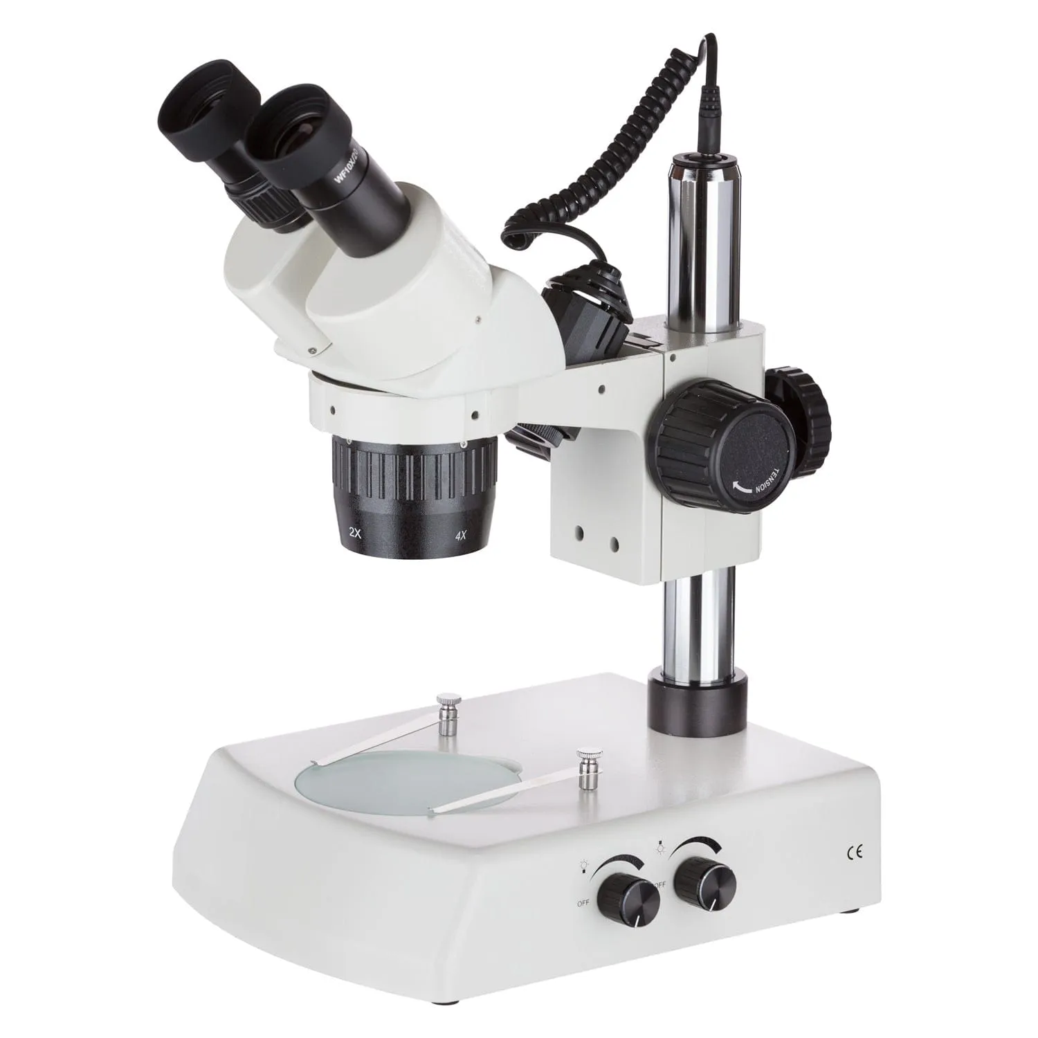 AmScope Super Widefield Binocular Stereo Microscope 20X-40X Magnification with Top & Bottom Halogen Lights on Pillar Stand