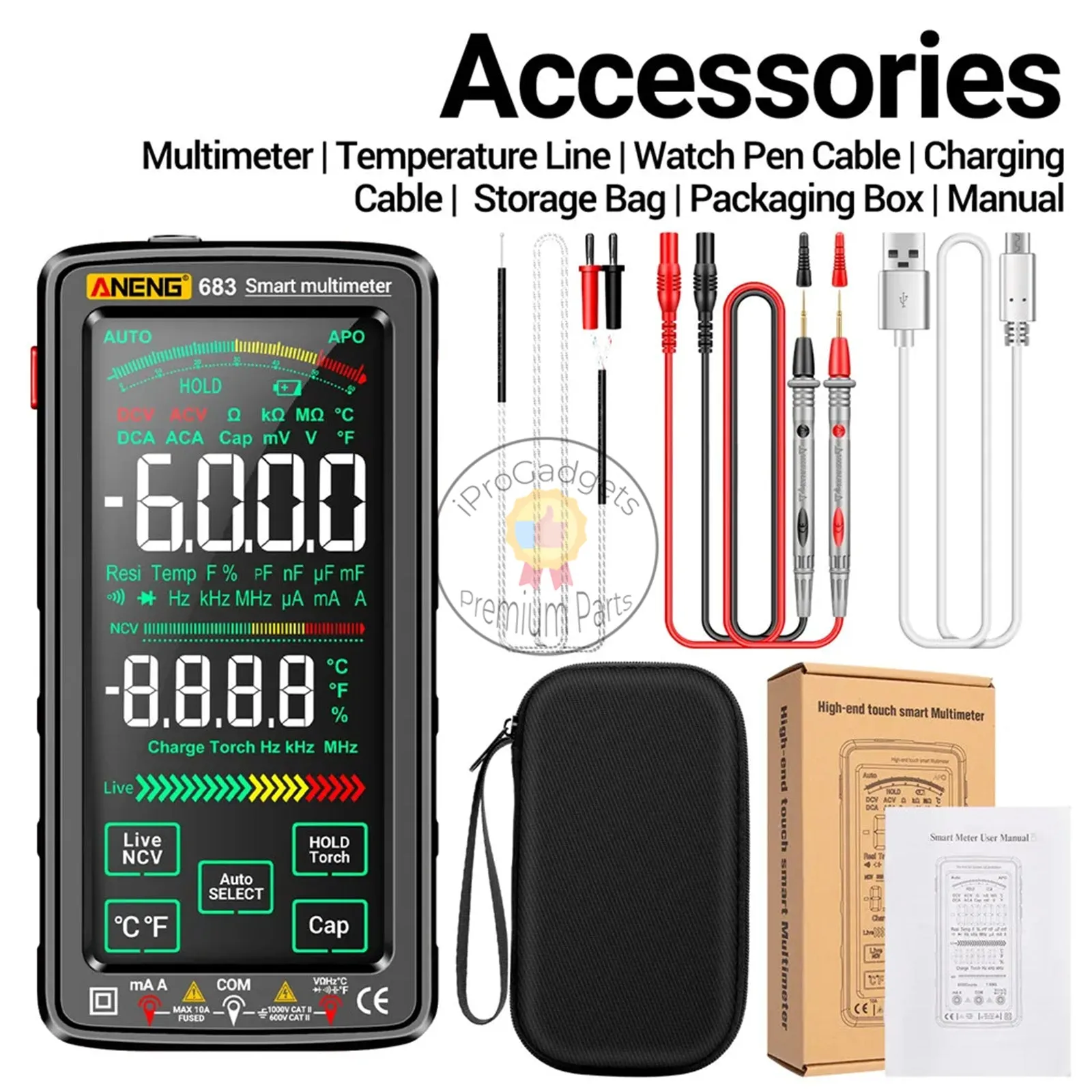 Aneng 683 Multimeter High-end Touch 6000 Counts Smart Anti-burn Rechargeable Universal Meter AC/DC Voltage Tester Current Tool