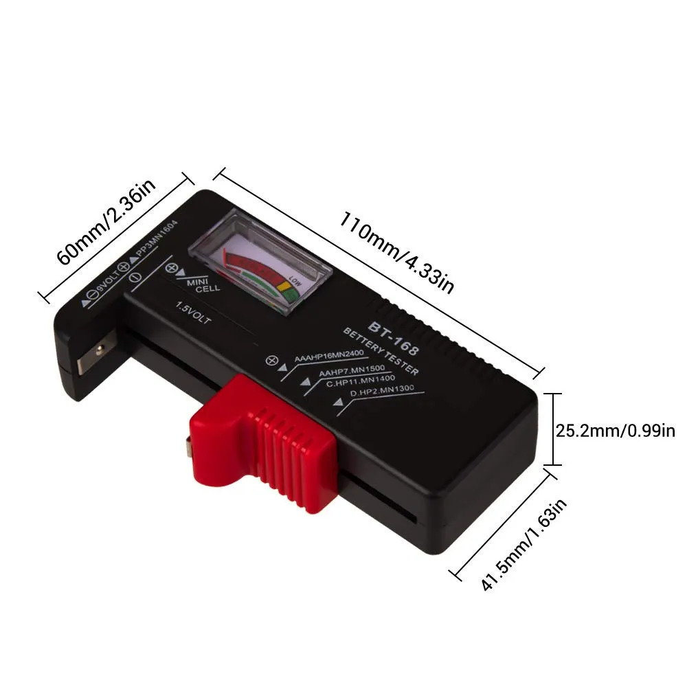 Battery Tester, Universal Battery Checker Small Battery Testers for AAA AA C D 9V 1.5V Button Cell Household Batteries Model BT-168
