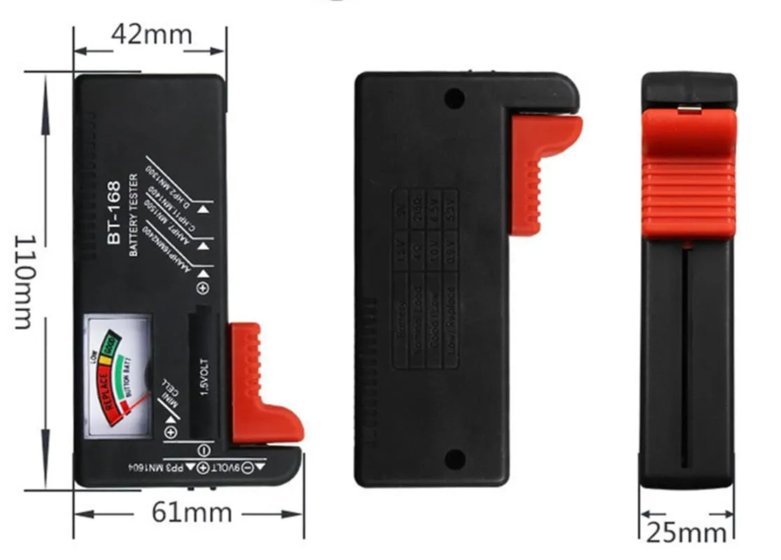 Battery Tester, Universal Battery Checker Small Battery Testers for AAA AA C D 9V 1.5V Button Cell Household Batteries Model BT-168