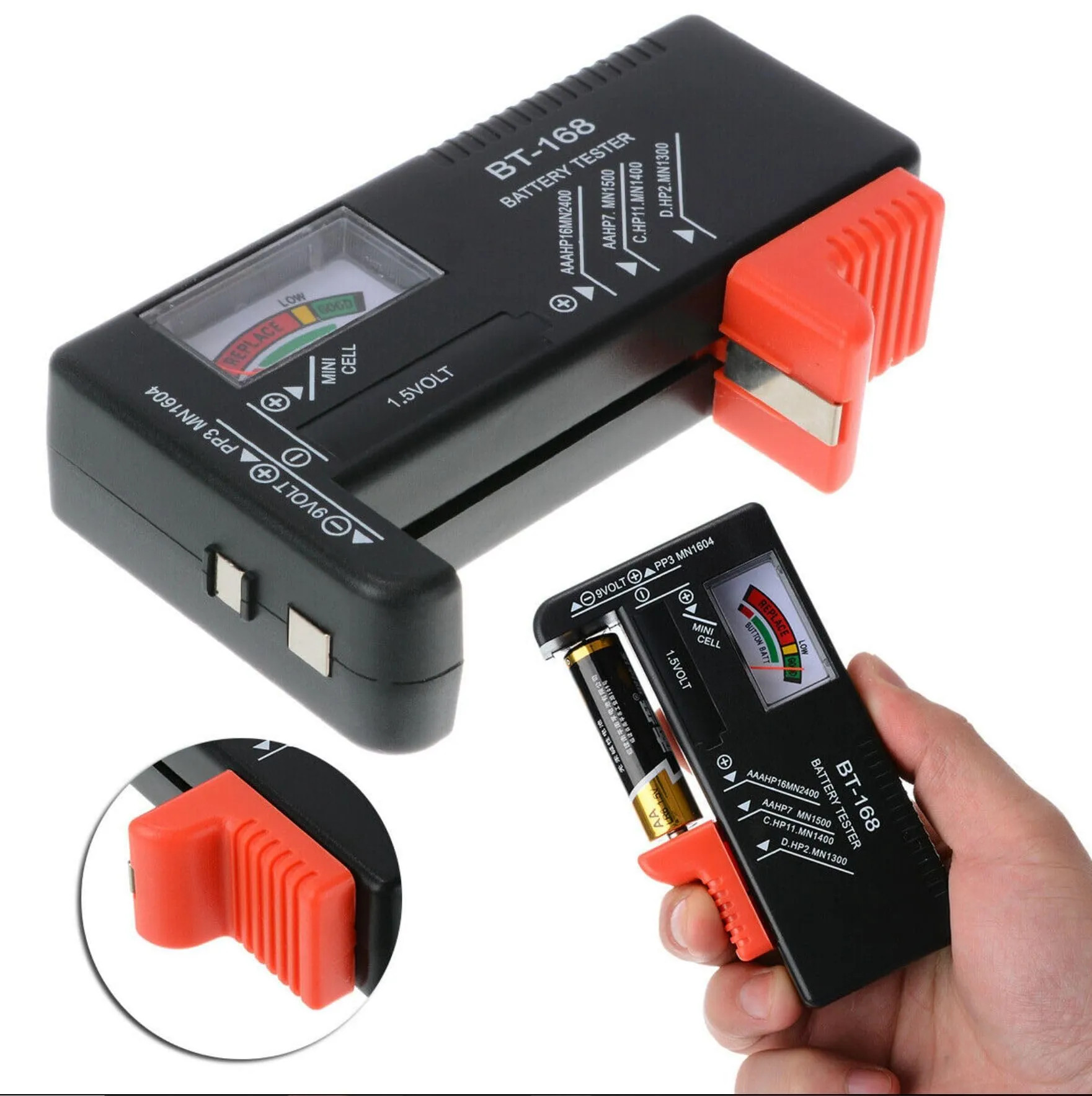 Battery Tester, Universal Battery Checker Small Battery Testers for AAA AA C D 9V 1.5V Button Cell Household Batteries Model BT-168