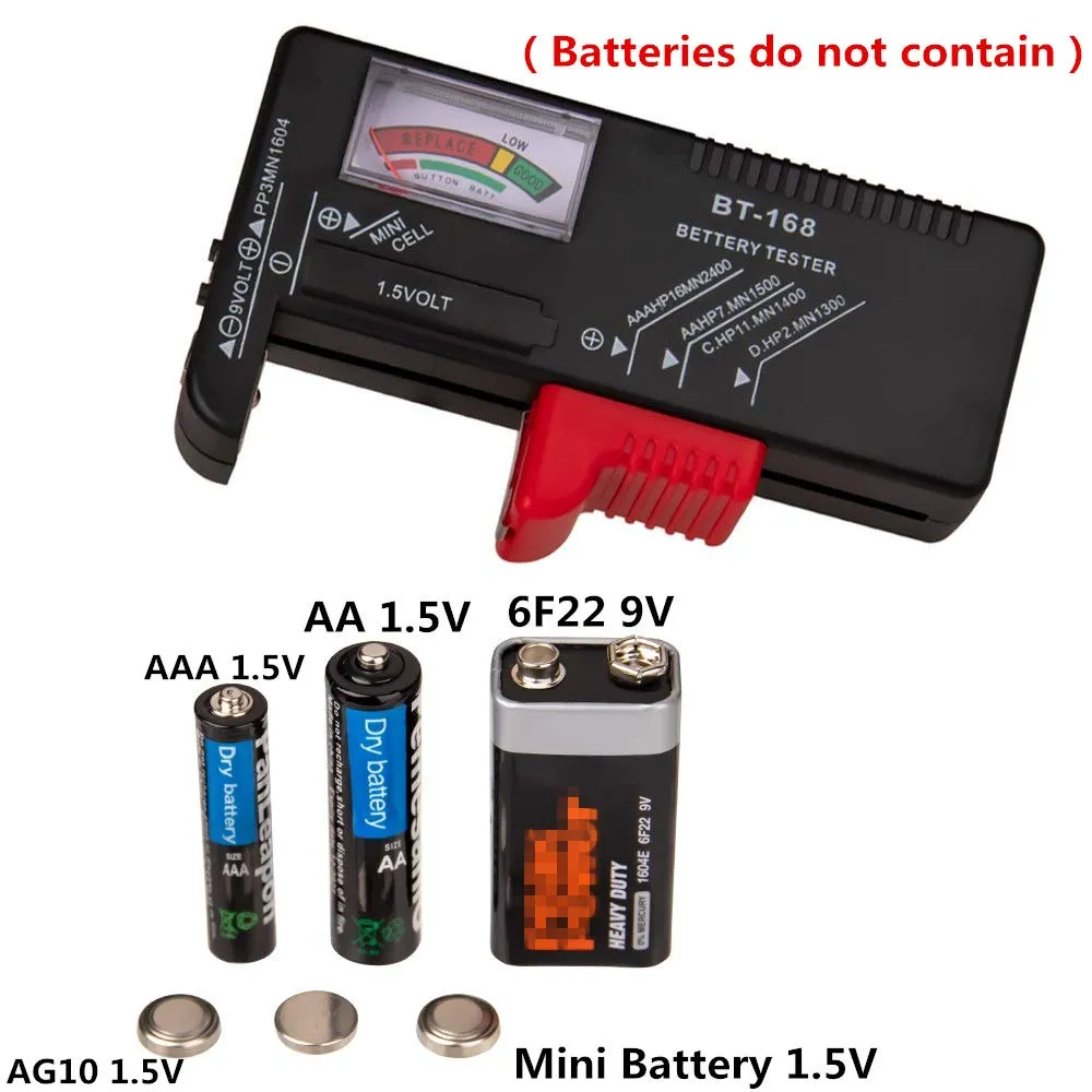 Battery Tester, Universal Battery Checker Small Battery Testers for AAA AA C D 9V 1.5V Button Cell Household Batteries Model BT-168