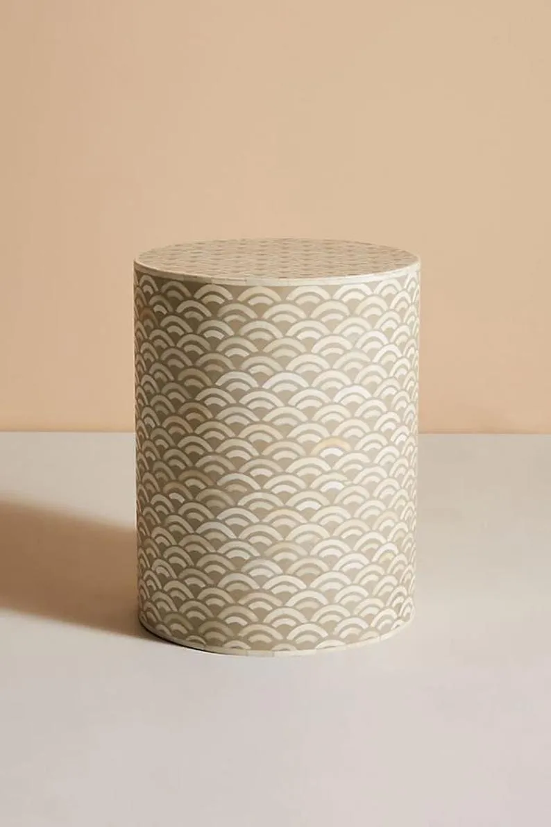 Bone Inlay Arc Design End Table Brown