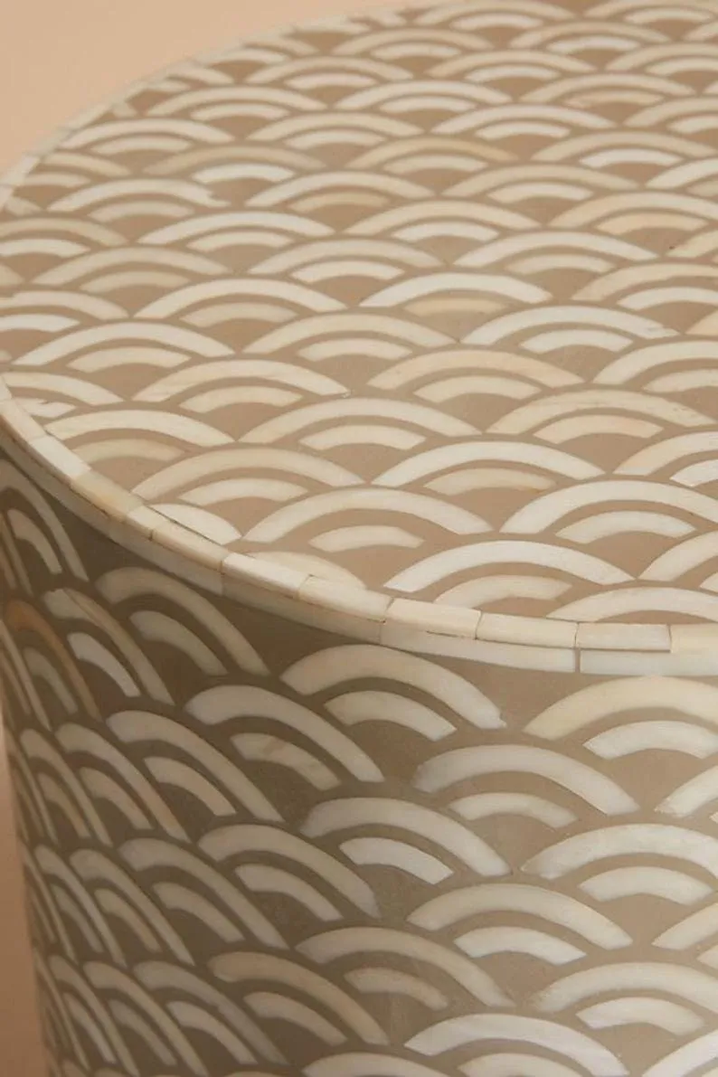 Bone Inlay Arc Design End Table Brown