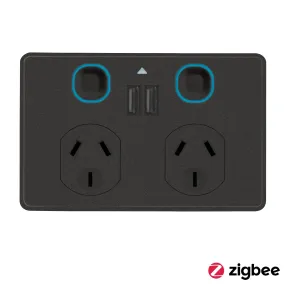 Clearance - Mercator Zigbee Double Power Point with USB Black