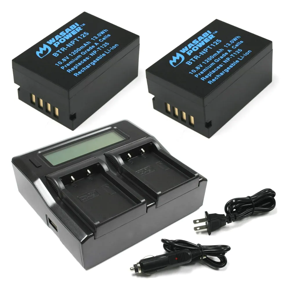 [CLEARANCE] Wasabi Power NP-T125 NPT125 (2 Pack) 10.8V 1200mAh Battery and Dual USB Charger Kit with LCD Display for Fujifilm GFX 50S, GFX 50R, GFX 100, VG-GFX1 Mirrorless Camera