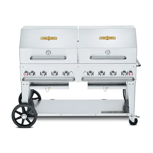 Crown Verity CV-MCB-72RDP 72" Natural Gas Mobile Outdoor Grill with 2 Roll Domes