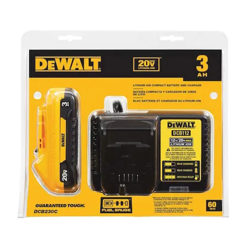 DeWALT® DCB230C Compact Battery Kit, 20 V, 3 Ah Battery Capacity, Lithium-Ion Battery Chemistry, 1-Battery