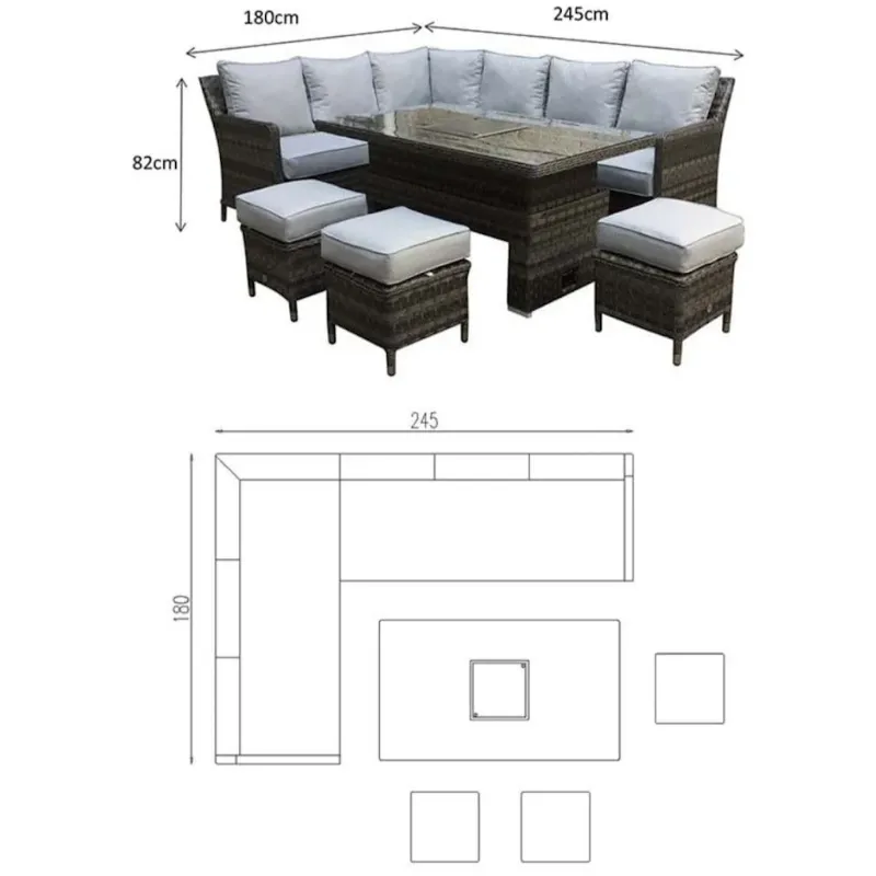 Edwina Corner Dining Sofa With Lift Table And Ice Bucket Special Grey