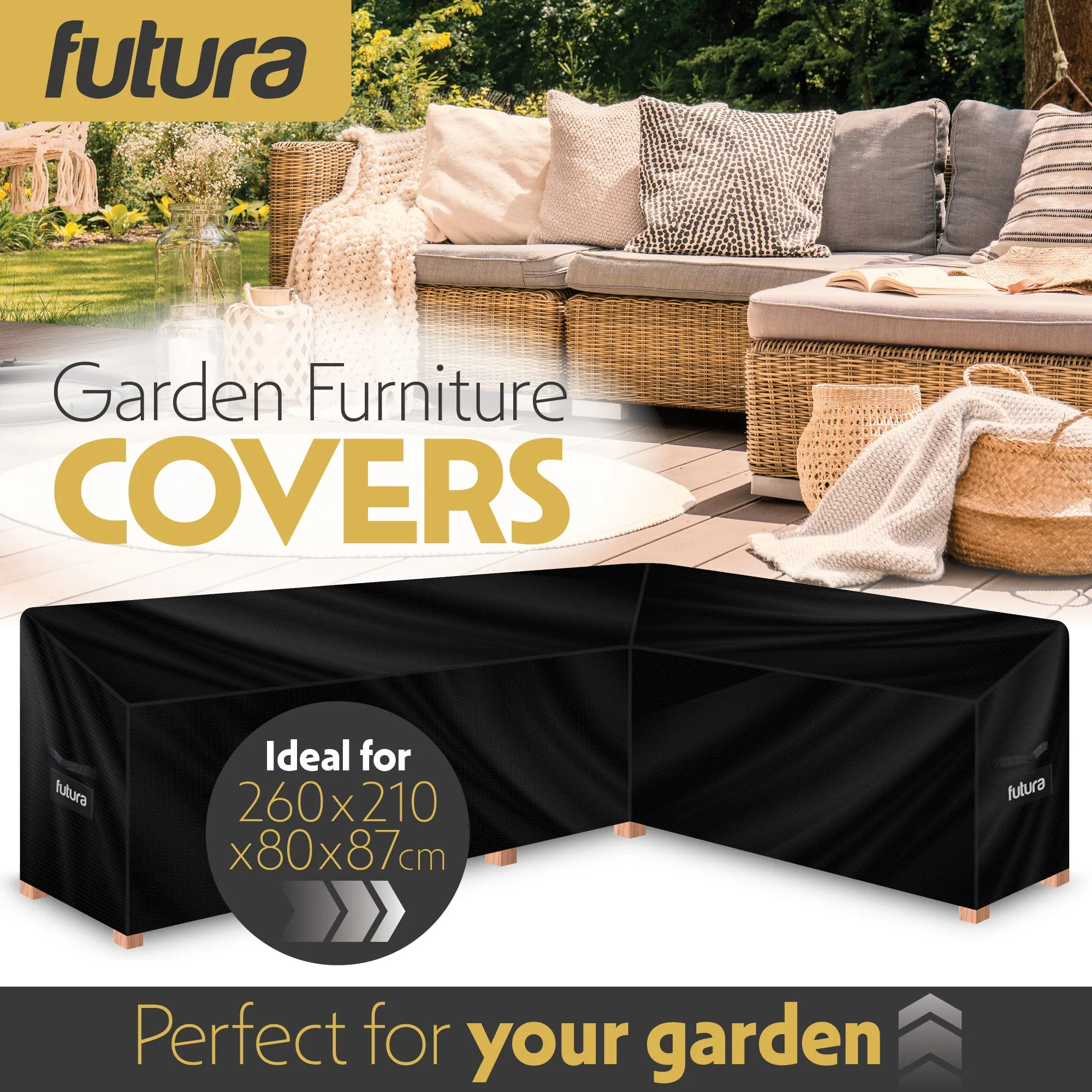Futura Garden Furniture Cover Weatherproof 260 x 210 x 87 x 80cm V Shaped Heavy Duty Rip Resistant Oxford Fabric