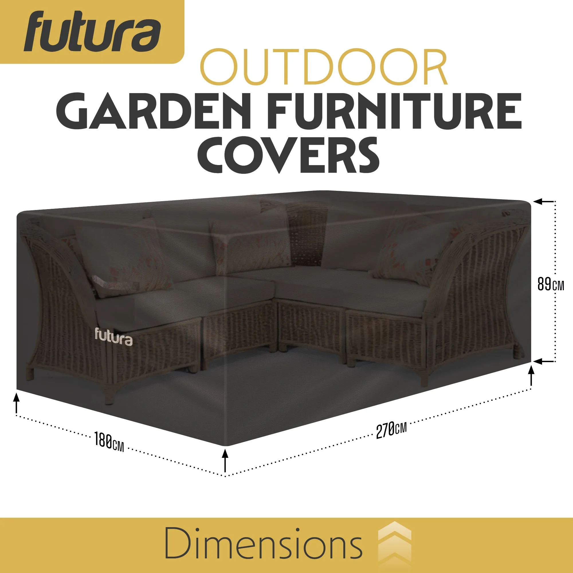 Futura Garden Furniture Cover Weatherproof 270 x 180 x 89cm Rectangular Heavy Duty Rip Resistant Oxford Fabric