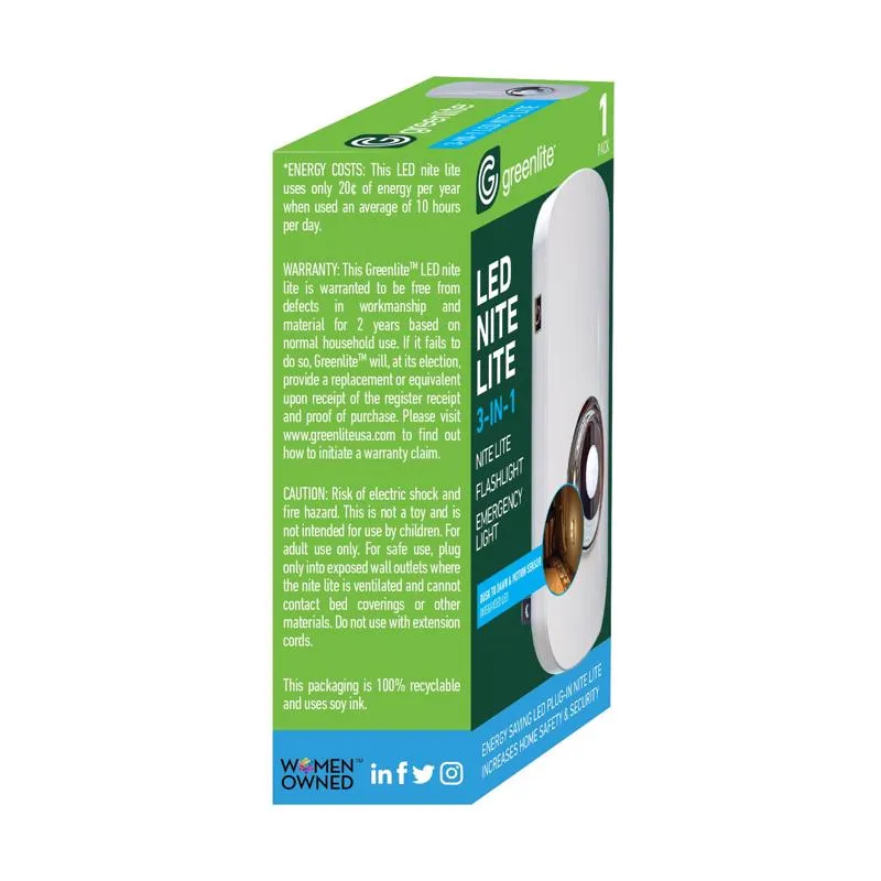 Greenlite Automatic/Manual Plug-in 3-in-1 LED Night Light w/Sensor