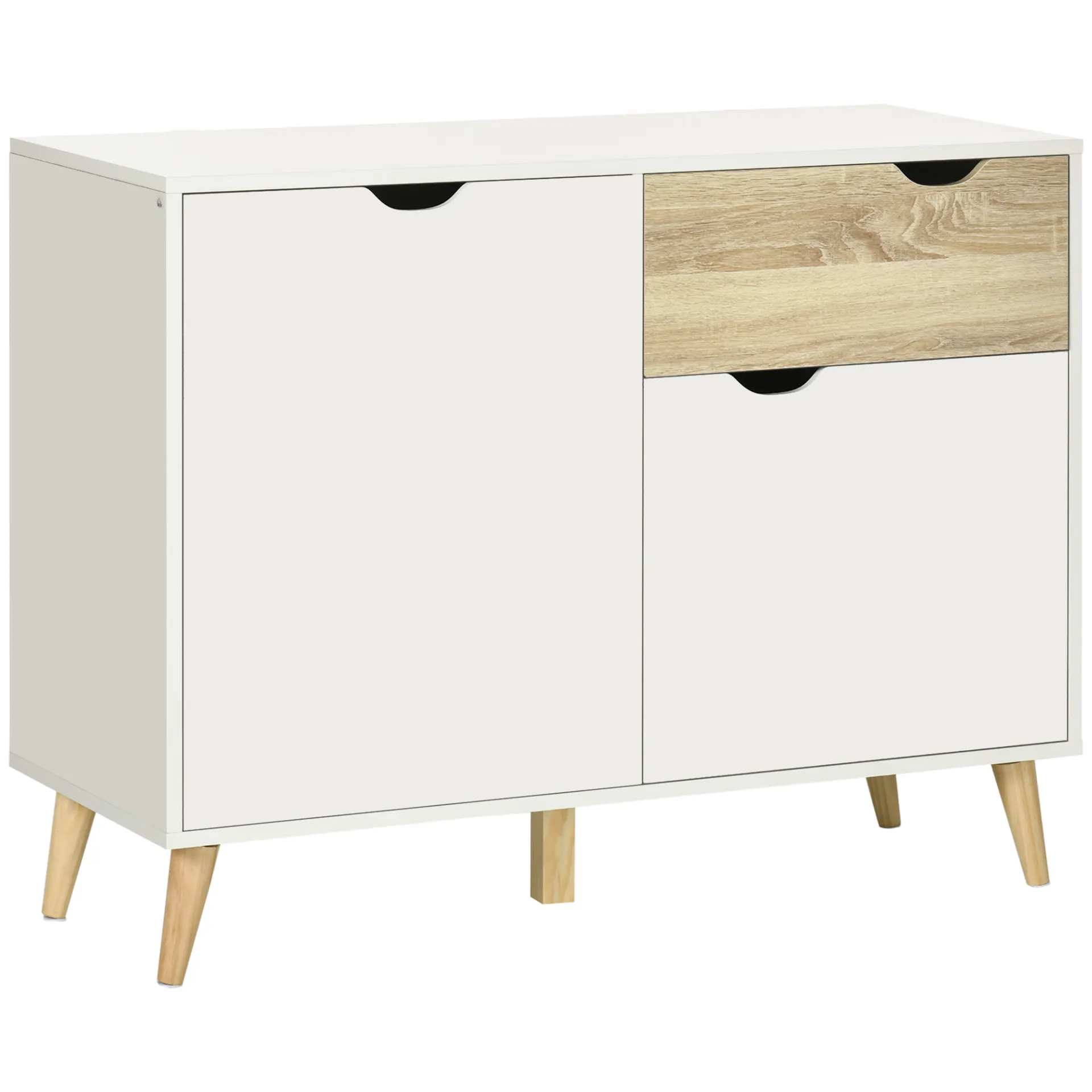 HOMCOM Modern White Sideboard Storage Cabinet with Drawer and 2 Doors for Bedroom, Living Room, and Hallway