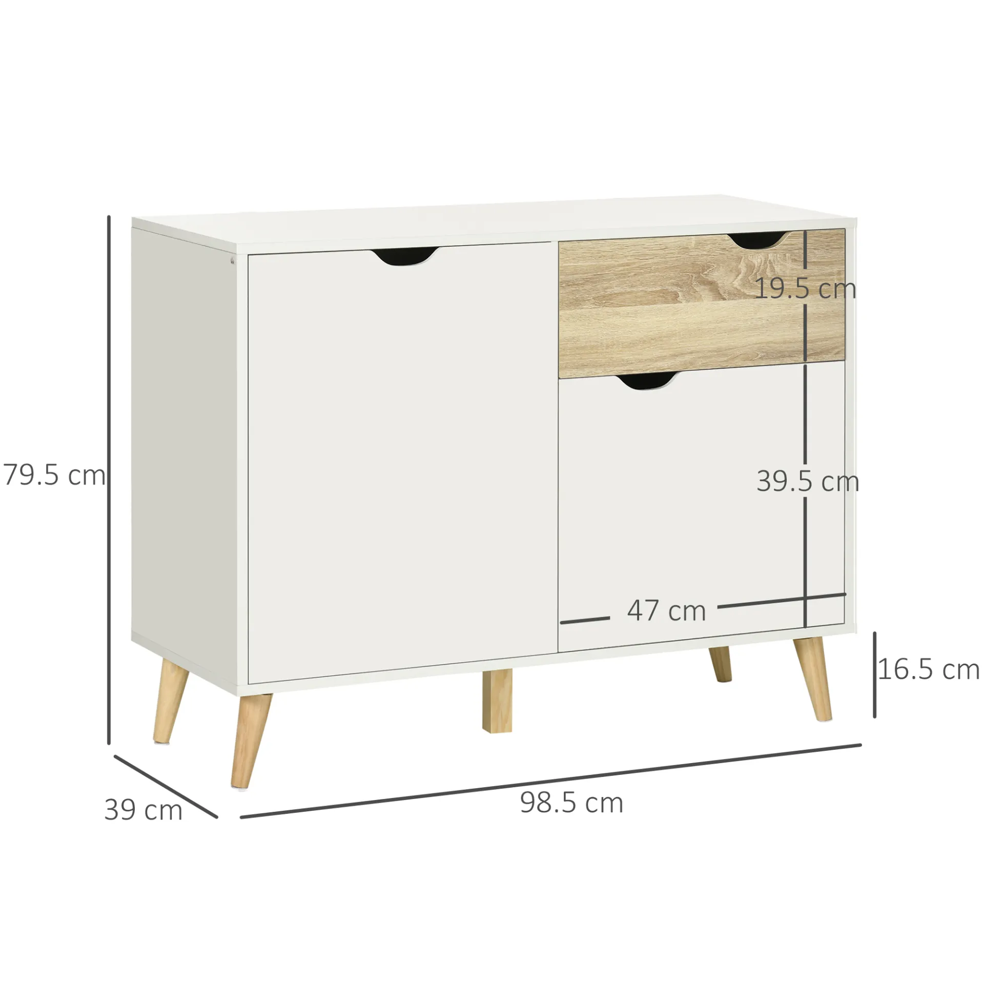 HOMCOM Modern White Sideboard Storage Cabinet with Drawer and 2 Doors for Bedroom, Living Room, and Hallway