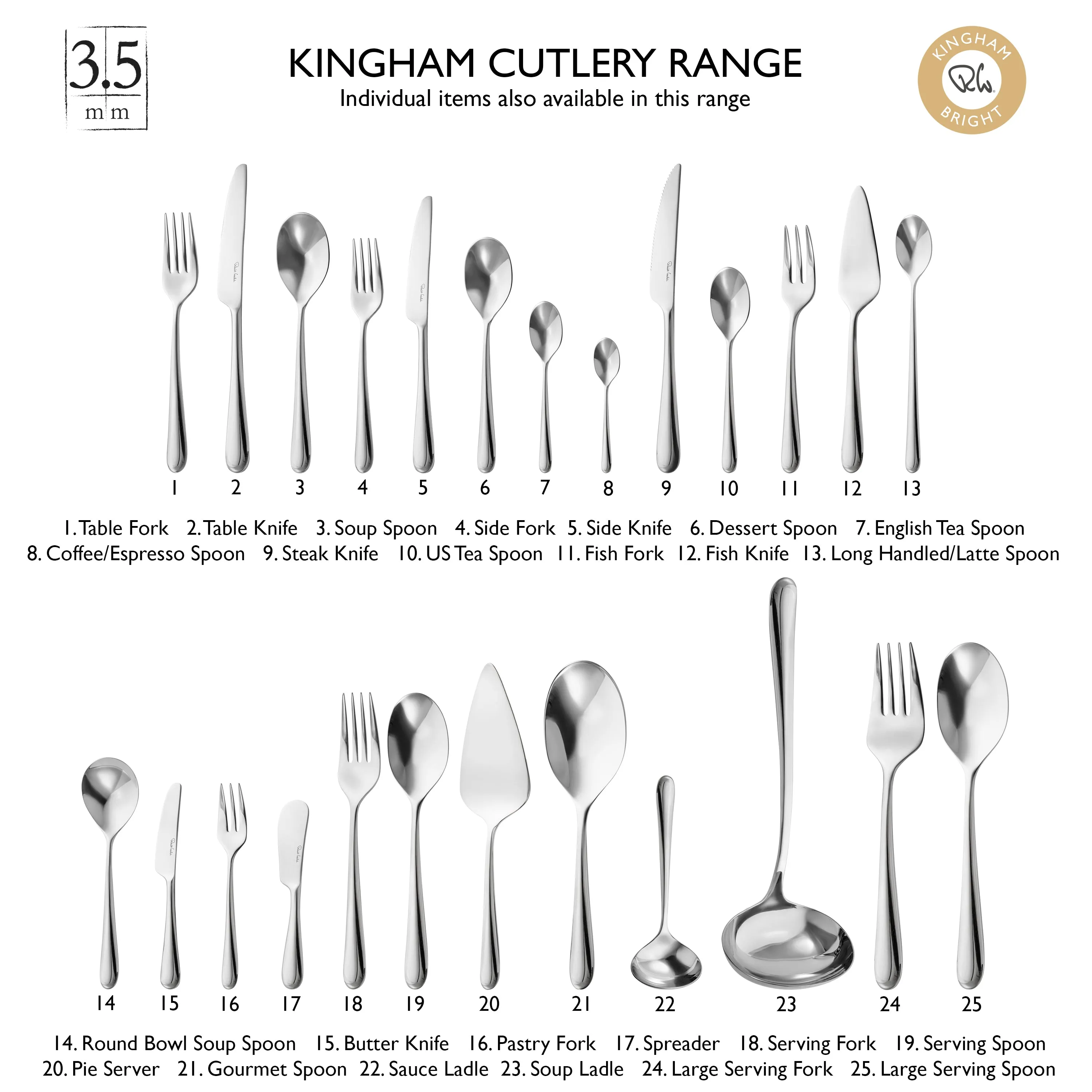 Kingham Bright Cutlery Sample Set, 3 Piece