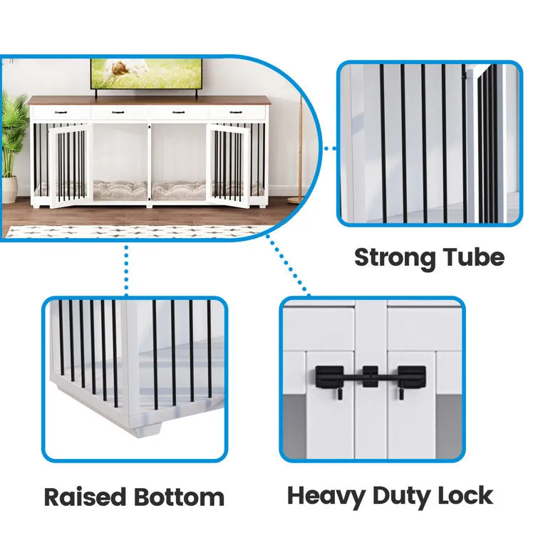 Large Dog Crate Furniture with Divider and 4 Drawers