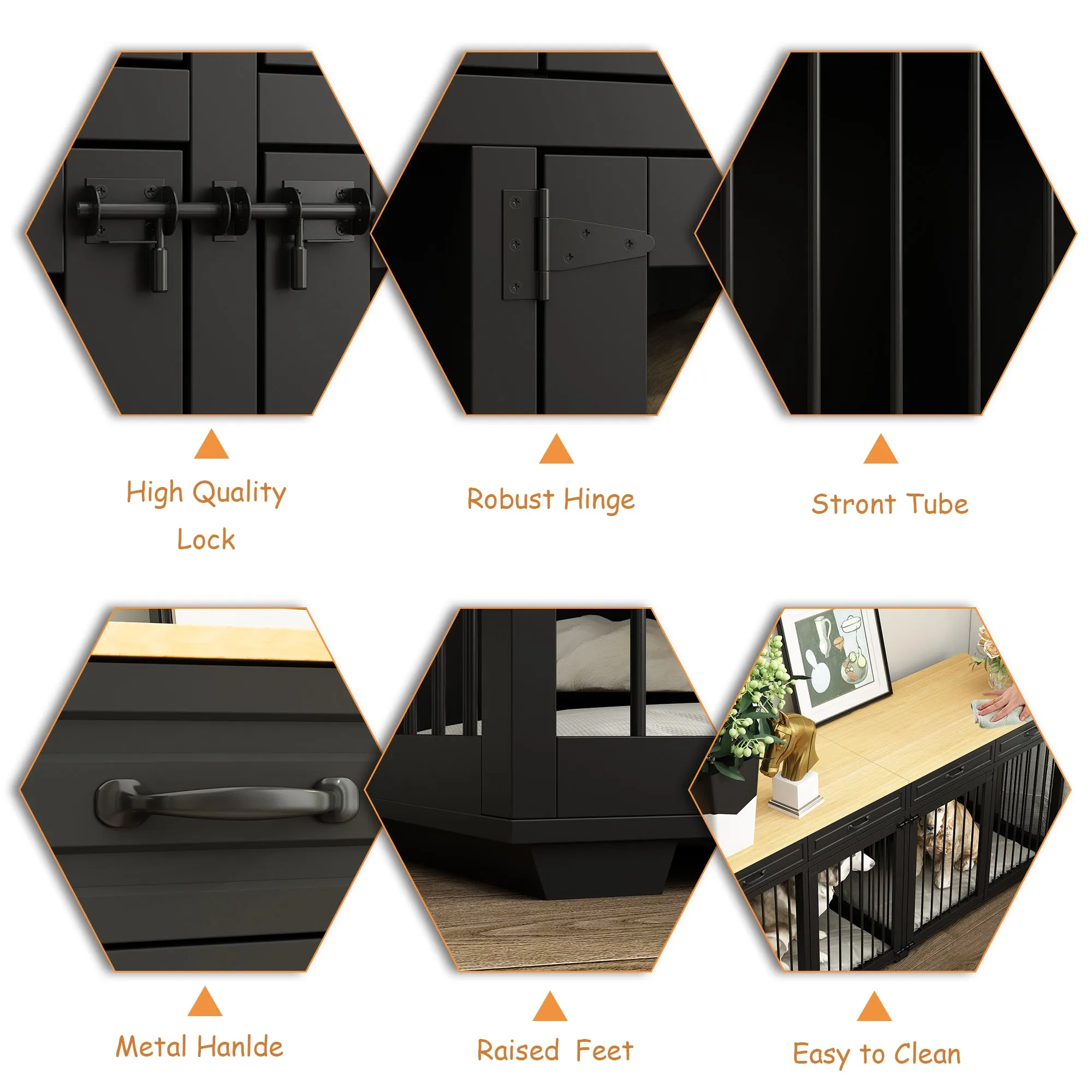 Large Dog Crate Furniture with Divider and 4 Drawers
