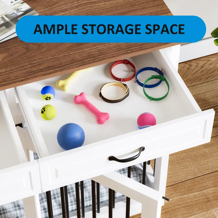 Large Dog Crate Furniture with Divider and 4 Drawers