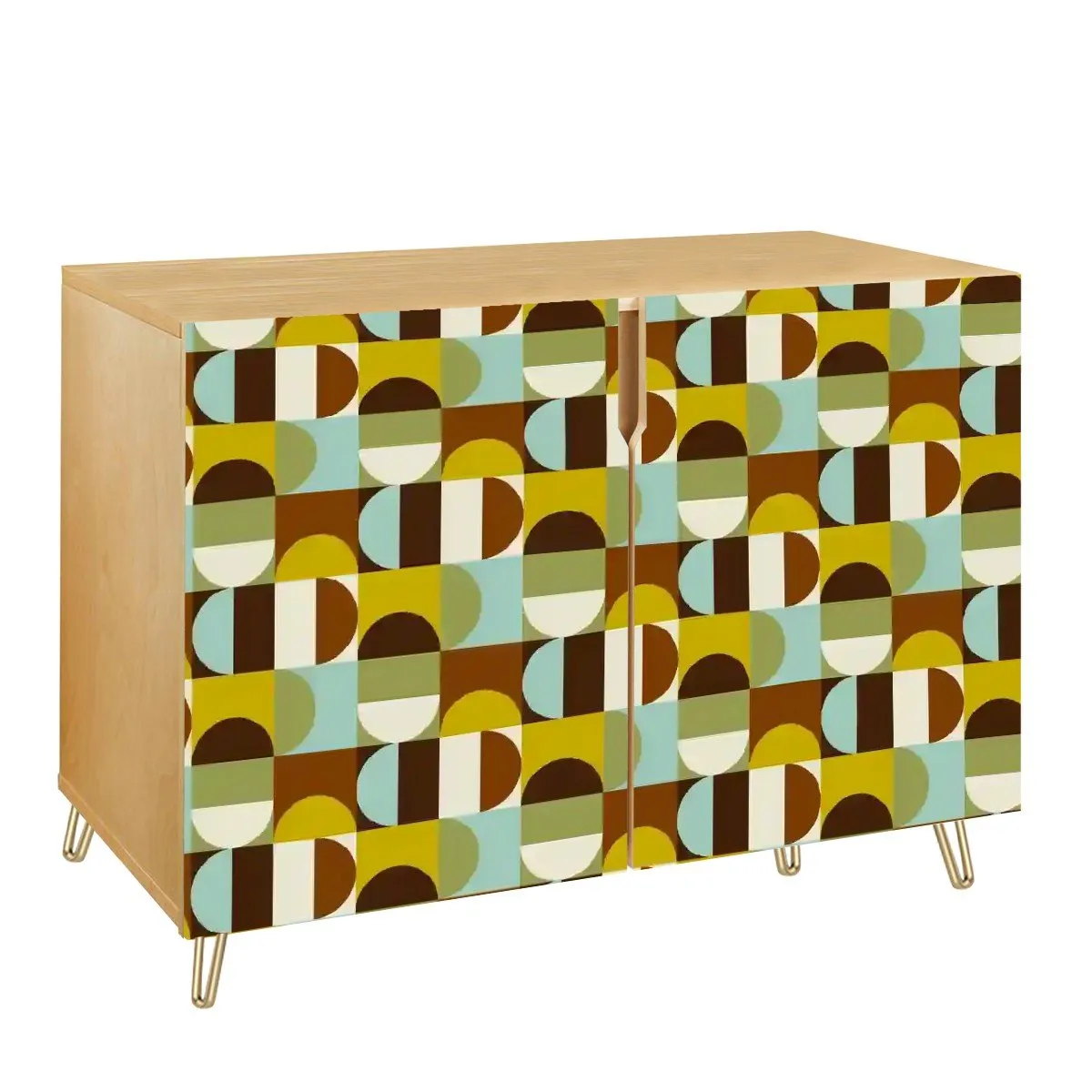 Mid Century Modern Wooden Storage Cabinet, Retro Geometric Sideboard, MCM Home Decor Organizer
