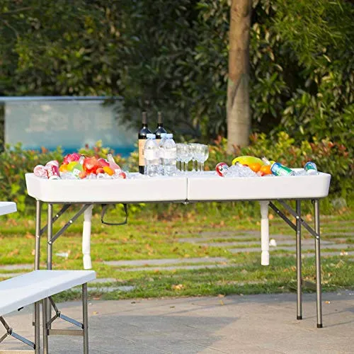 Modern Home 5' Portable Folding Party Ice Bin Table with Skirt - White