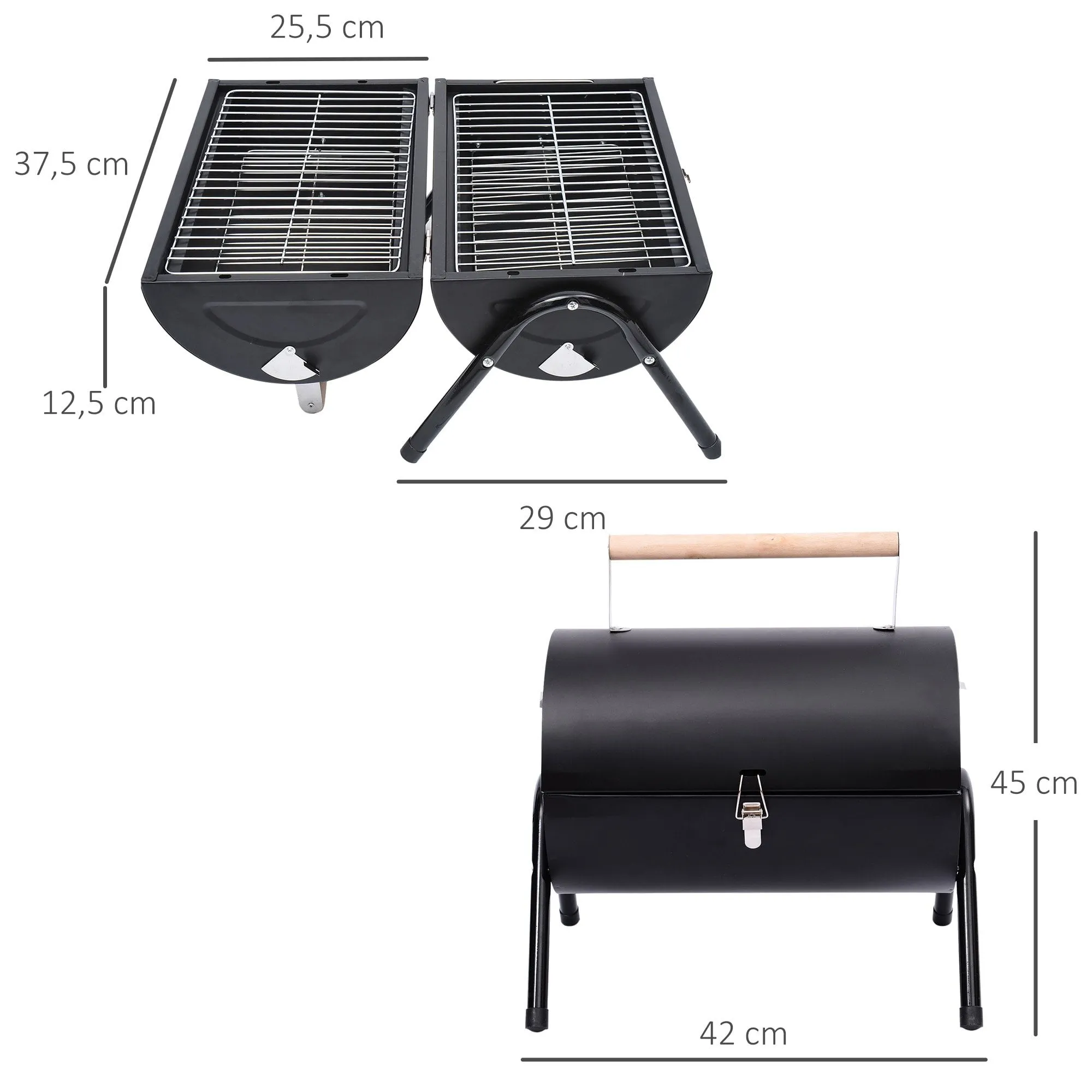 Outsunny Compact Steel Portable Charcoal BBQ Grill - Black