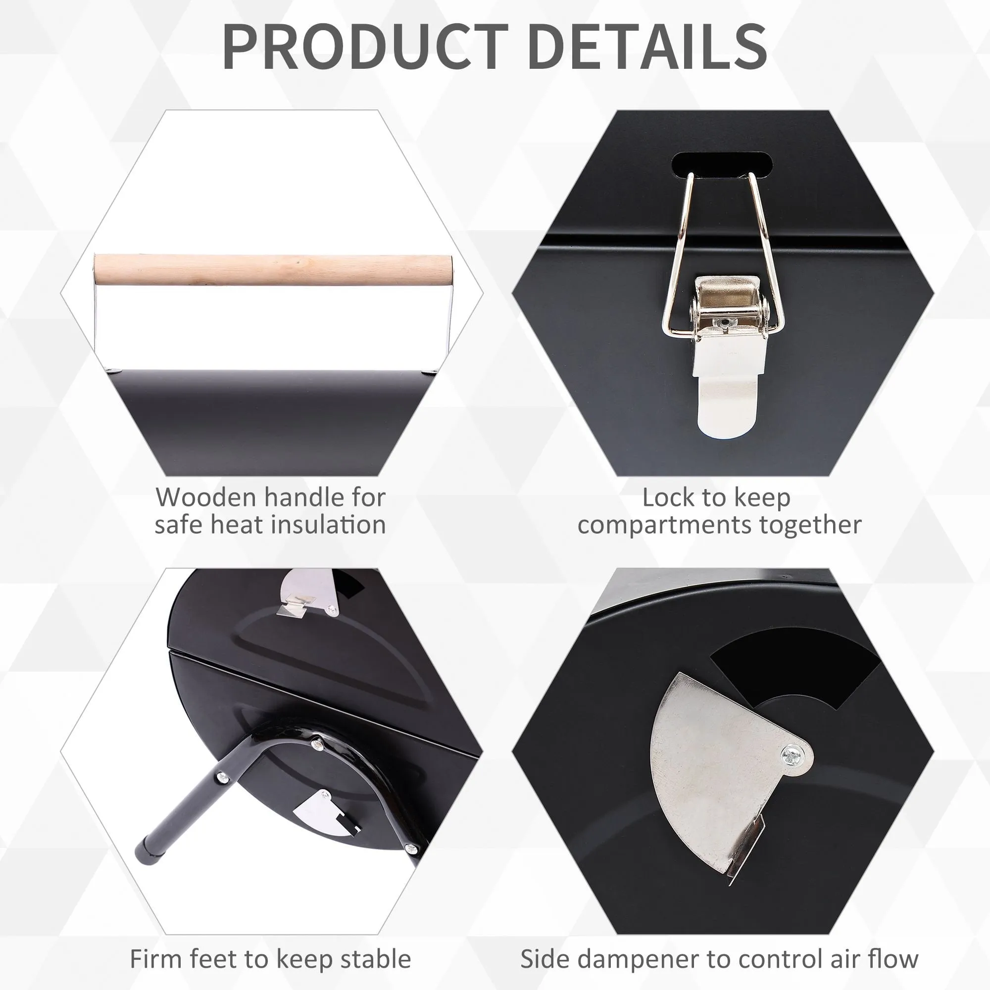 Outsunny Compact Steel Portable Charcoal BBQ Grill - Black