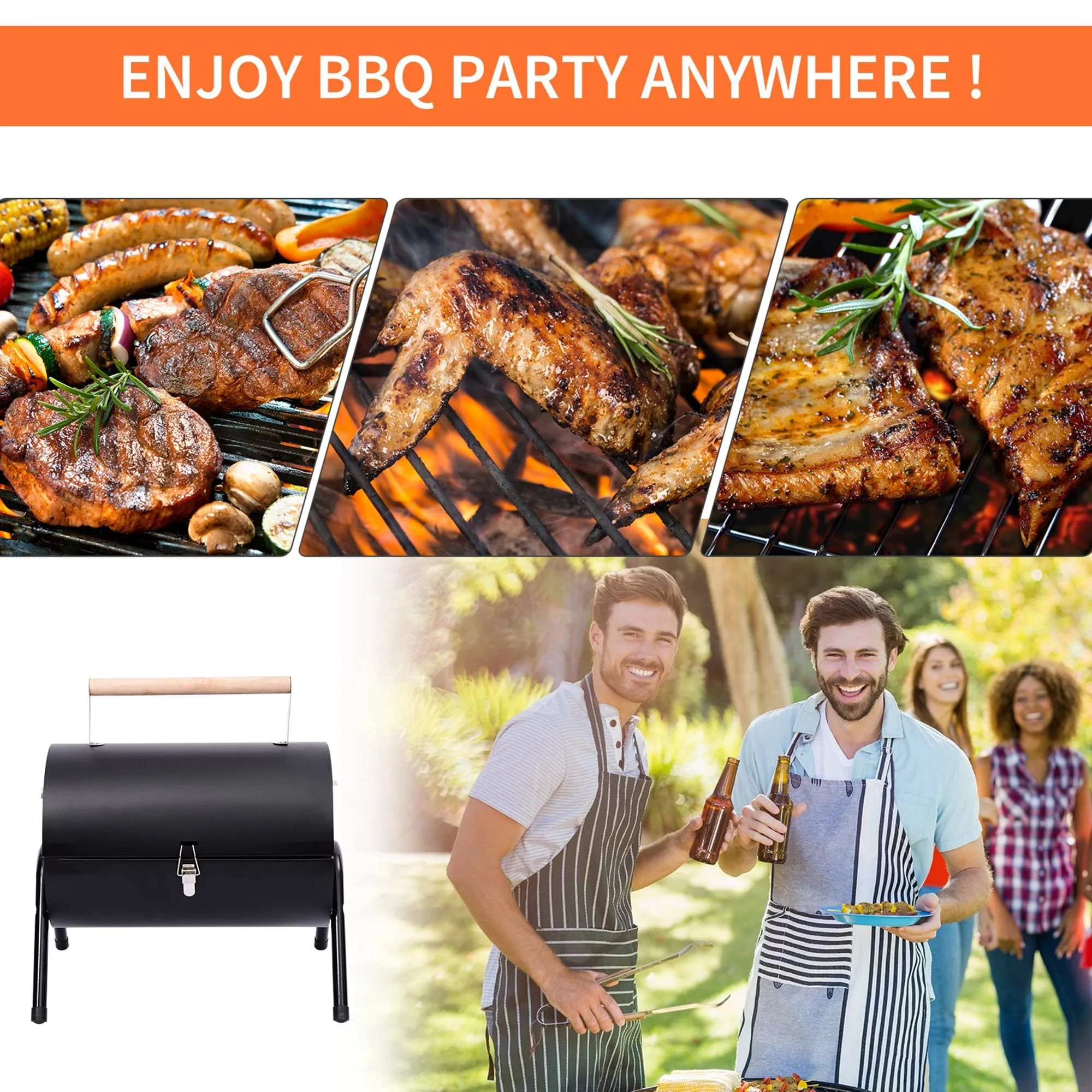 Outsunny Compact Steel Portable Charcoal BBQ Grill - Black