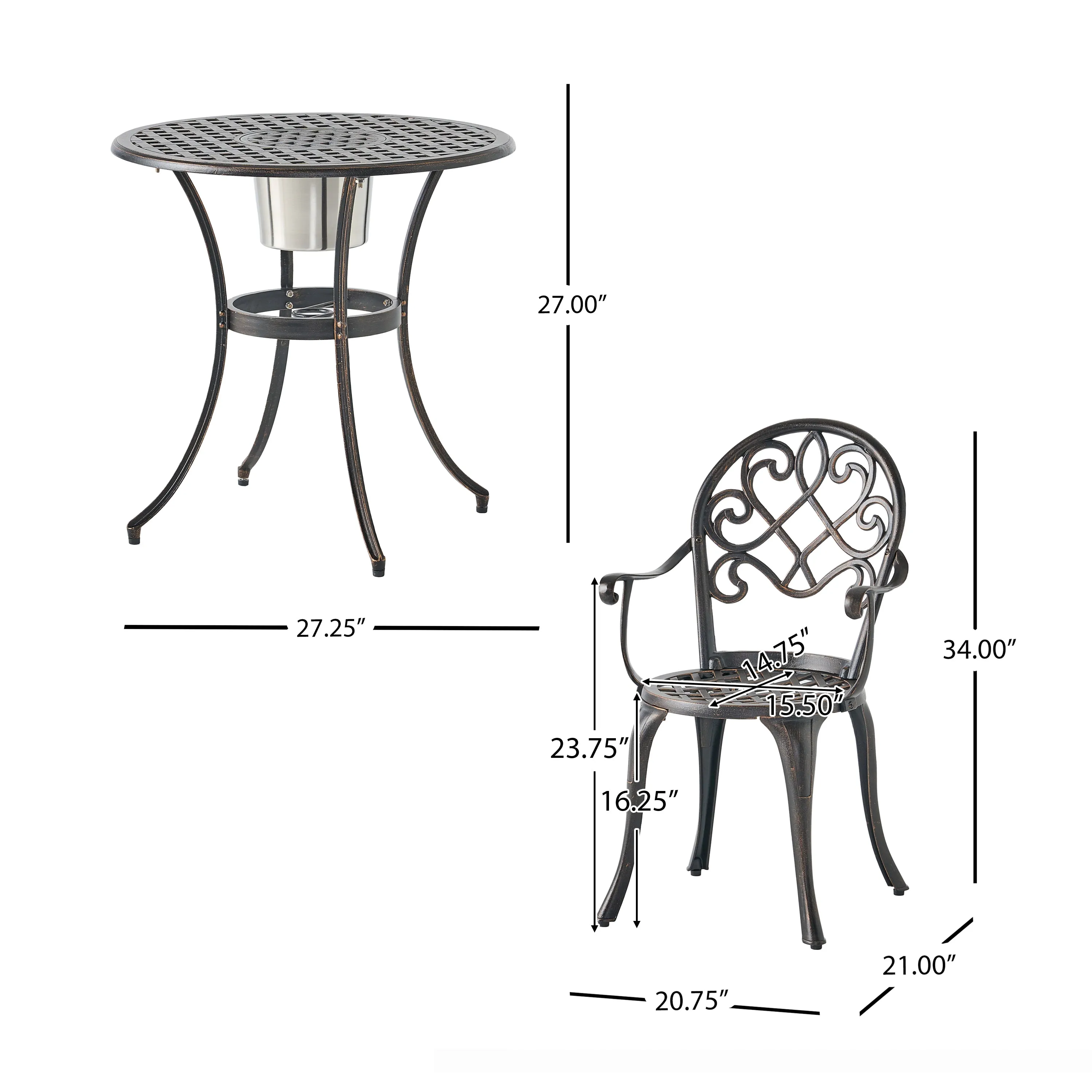 Palermo Copper Cast Aluminum 3pc Bistro Set