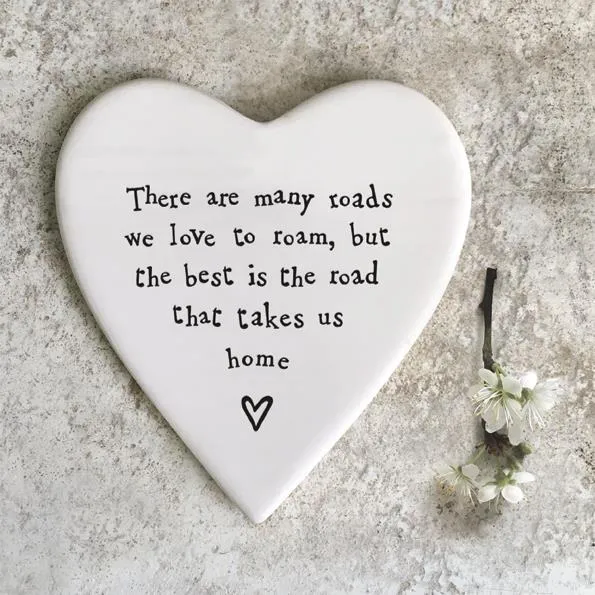 Porcelain Heart Coaster - There Are Many Roads We Love To Roam - East Of India - 10x11x0.5cms