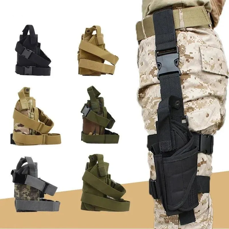 Tactical Holster, Durable Canvas, Drop-Leg Platform, Waterproof, Adjustable Straps, Available in Green, Black, Khaki