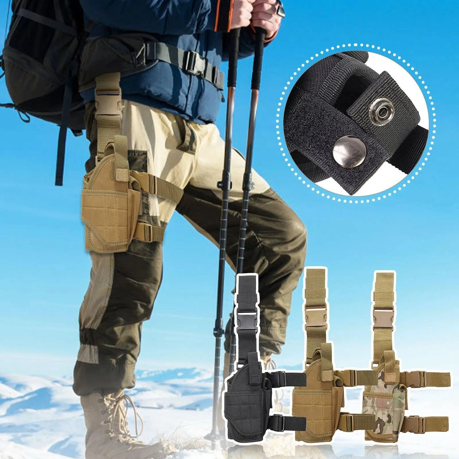 Tactical Holster, Durable Canvas, Drop-Leg Platform, Waterproof, Adjustable Straps, Available in Green, Black, Khaki