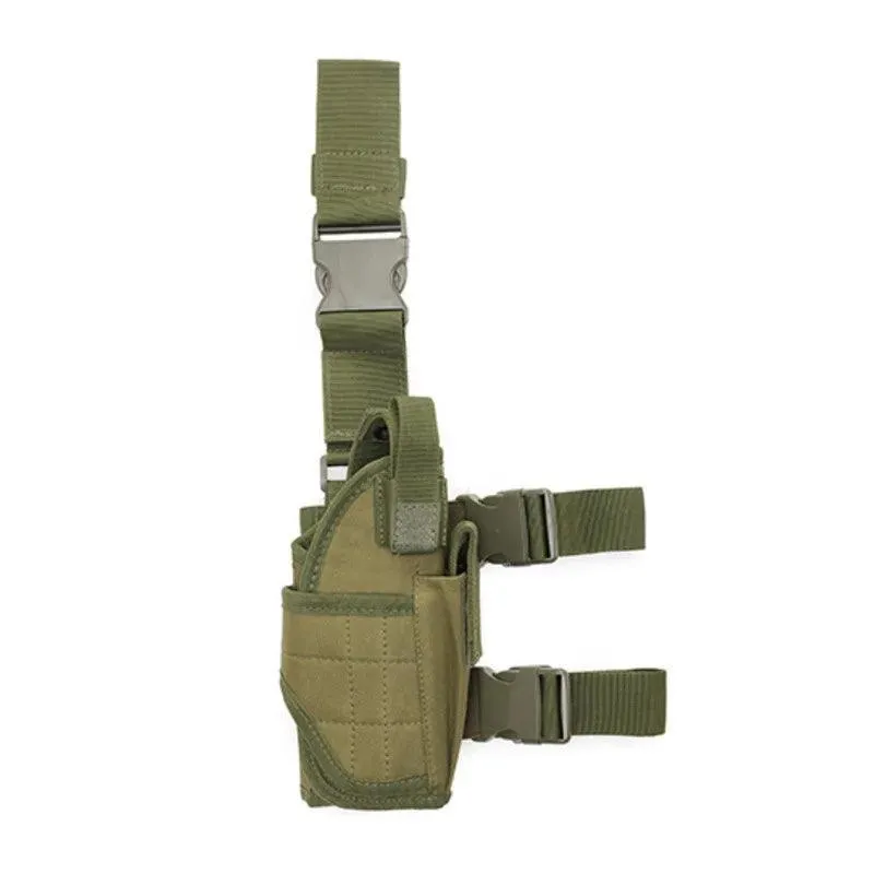 Tactical Holster, Durable Canvas, Drop-Leg Platform, Waterproof, Adjustable Straps, Available in Green, Black, Khaki